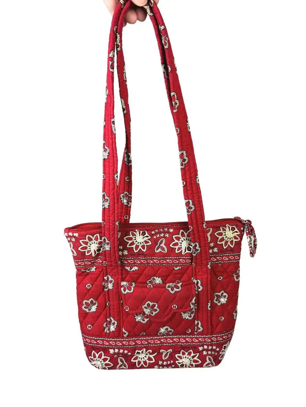 Retired Vera Bradley Red Bandana Print Quilted Tote Bag Y2K